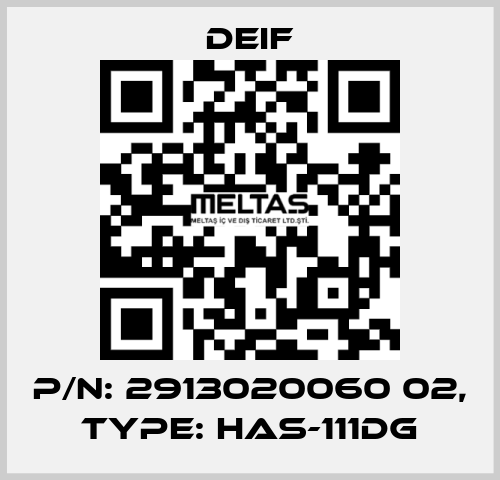 P/N: 2913020060 02, Type: HAS-111DG Deif