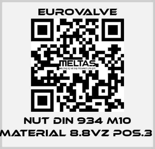 NUT DIN 934 M10 MATERIAL 8.8VZ POS.3  Eurovalve