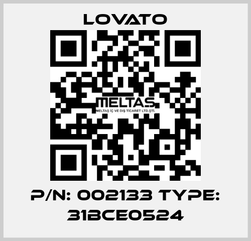 P/N: 002133 Type: 31BCE0524 Lovato