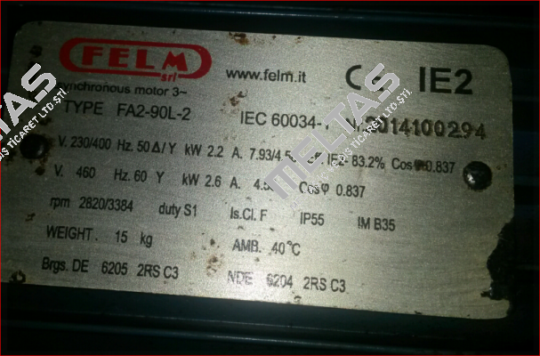 2014100294 - obsolete, replaced by - 2,2 kW, 2P, 230/400V/50Hz, IP55/IC411, F/B, IM B35, AL, IE2   Felm