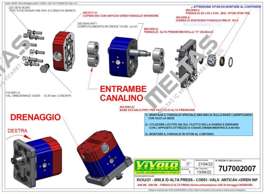 Oil seal kit for 7U7002007 0 Vivoil Oleodinamica Vivolo