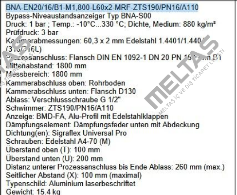 BNA-EN20/16/B1-M1,800-L60x2-MRF-ZTS190/PN16/A110 Ksr Kuebler