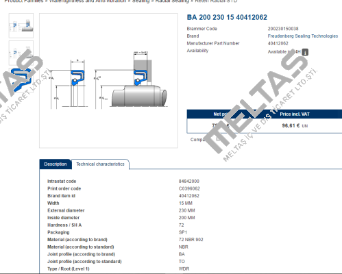 40412062 Simmerring 200X230X15 BA  SIMRIT