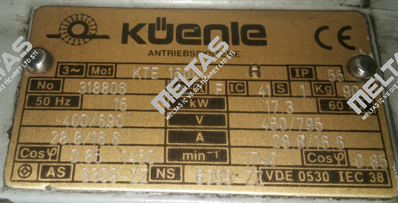 motor KTE 160L4      SERI NO :318806 Küenle