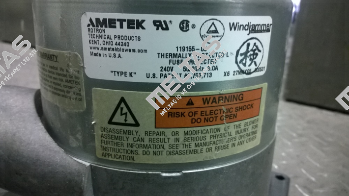 119155-03 obsolete/replacement 119155-06  Ametek Windjammer