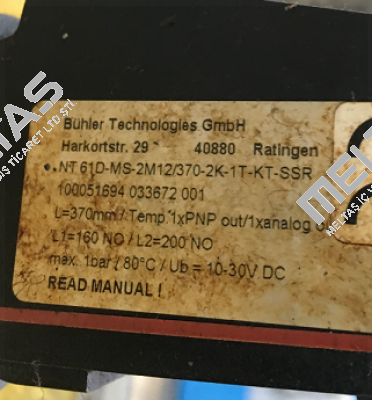 p/n: 1061000 type: NT 61D-MS-2M12/370-2K-160NO-200NO-1T-KT Bühler Technologies