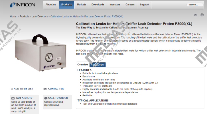 Calibration Leaks for Helium Sniffer Leak Detector Protec P3000(XL) Inficon