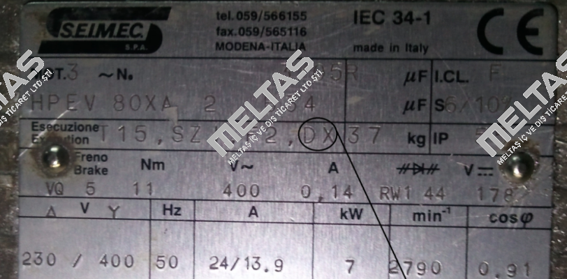 HPEV 80XA 2 230.400V-50Hz B34 (Right threaded shaft end)  Seimec (Rossi)