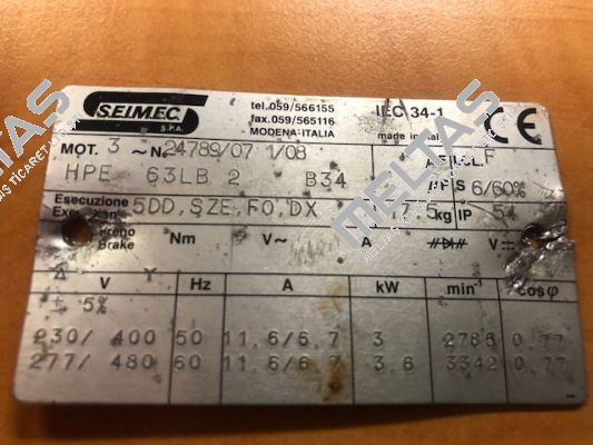24789/07 1/08 replacement  Cod.RC00009101  Seimec (Rossi)