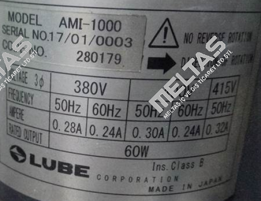 Model:AMI-1000  S/N:17/01/0003 oem Lube