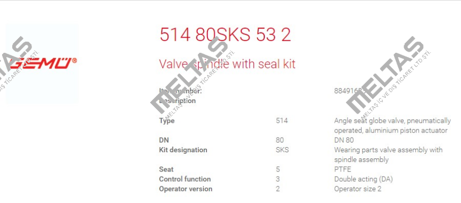 P/N: 88491683, Type: 514 80SKS 53 2 Gemü