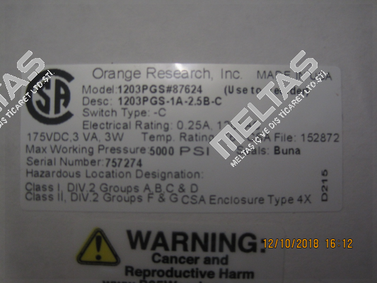 1203PGS-1A-2.5B-C,0-150PSID  Orange Research