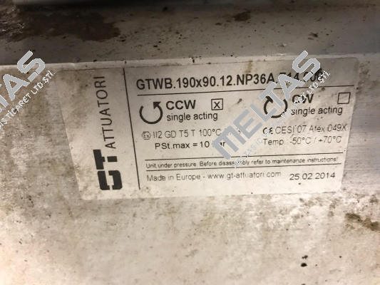 GTWB.190x90.12.NP36A.F14.000 GT Attuatori