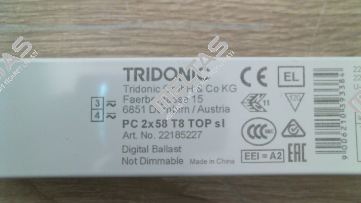 P/N: 22185227 Type: PC 2x58 T8 TOP sl Tridonic