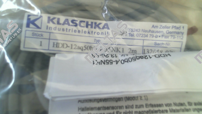 132658-020 / HDD-12aq50b0B0,4-55NK1 2m Klaschka