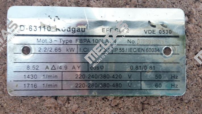 FBPA 100LA-4 - alternative is  IE2AC10LA428, type ACA 100 LA-4/HE  AC Motoren