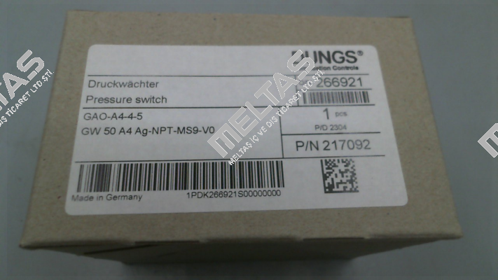 P/N: 266921, Type:  GAO-A4-4-543516WC Dungs