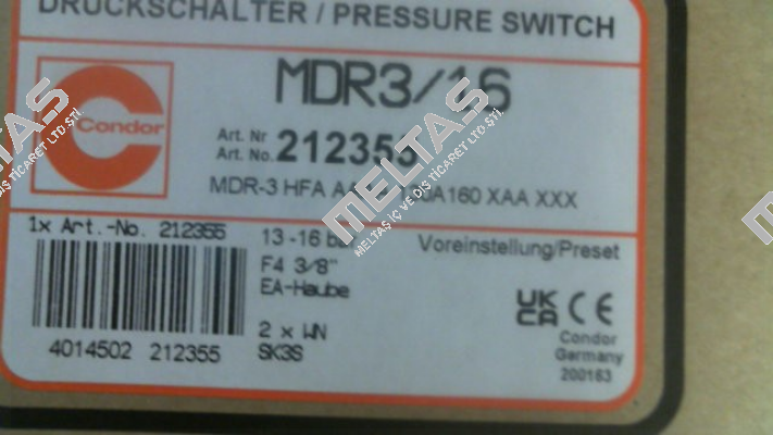 P/N: 212355 Type: MDR-3 HFA AAAA 130A160 XAA XXX Condor